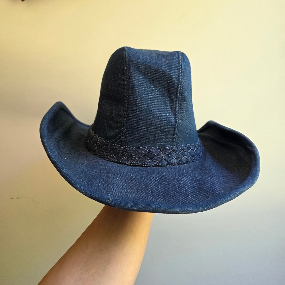 Henschel Westerns Blue Denim Cowboy Hat Braided Band Vintage Style Mens XL
